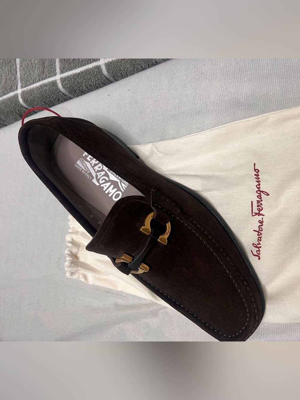 Salvatore Ferragamo Brown Suede Gancini Bit Slip-On Loafers